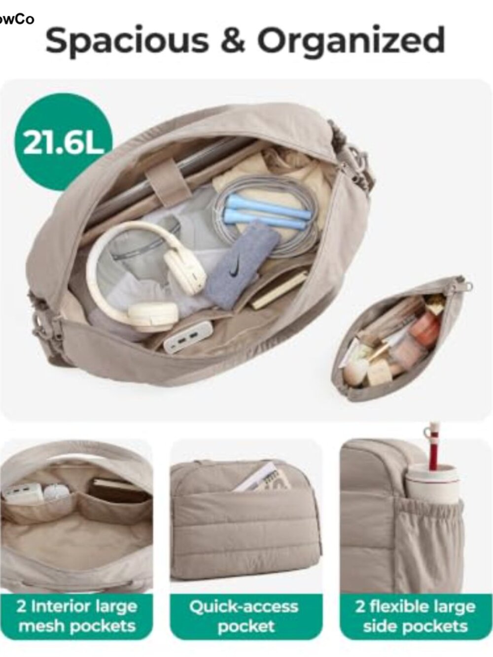 BAGSMART Nylon Travel Duffel Bag Lightweight Carry On Weekender - Picture 4 of 5